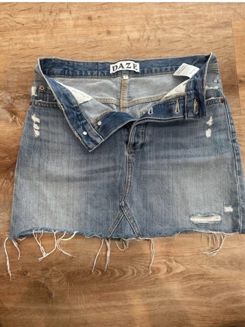 DAZE Light Blue Distressed Denim Mini Skirt